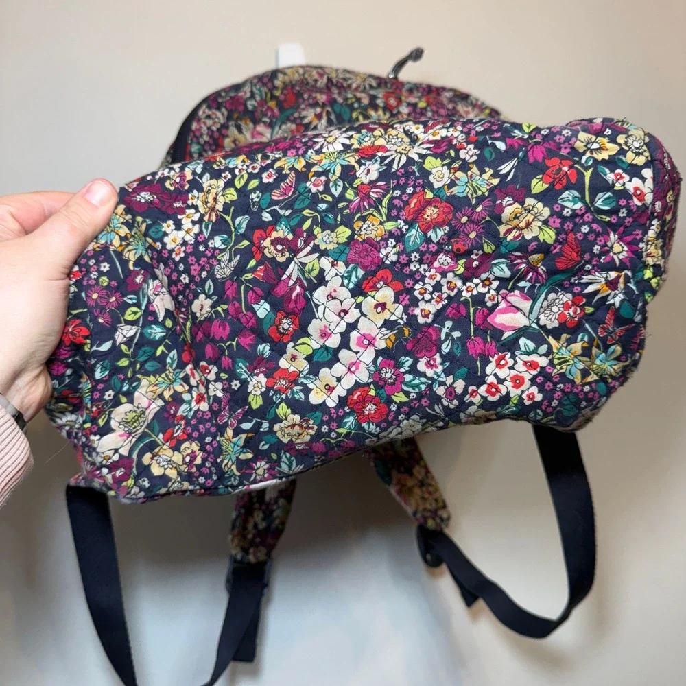 Vera Bradley Quilted Floral Print Backpack Navy Multicolor Travel